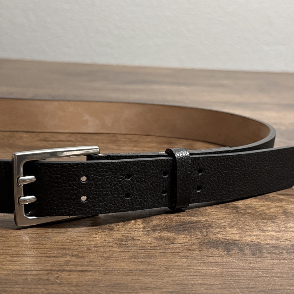 Rag & Bone Black Pebbled Leather Belt Size 36 Made In England Silver Tone Buckle